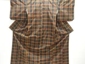 格子織り出し米沢紬着物